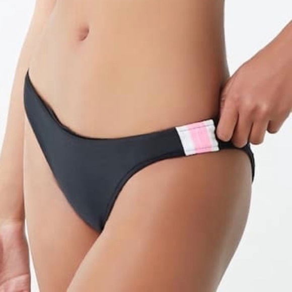 Forever 21 | Y2K Stripe Low Cut Barbie Pink Colorblock Bikini Swim Bottoms - Picture 1 of 7